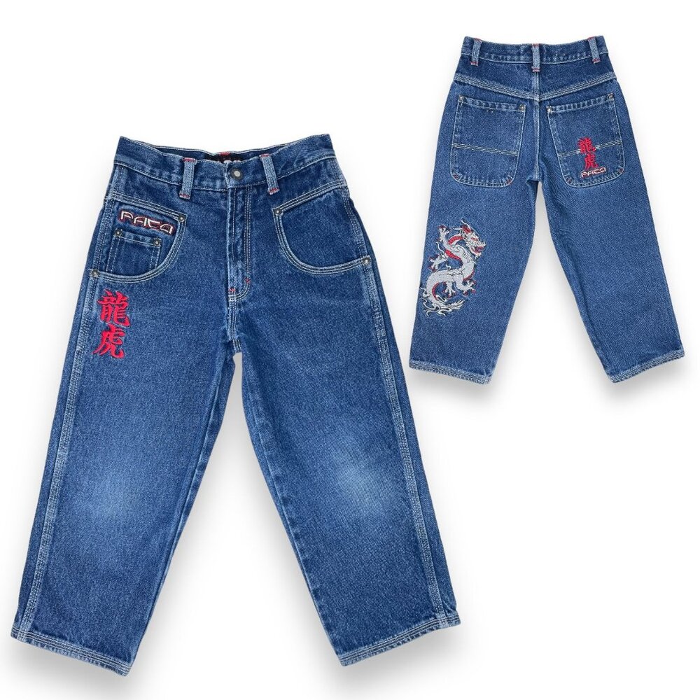 Vintage PACO 90s Skater Streetwear Chinese Dragon Embroidered Jeans 5